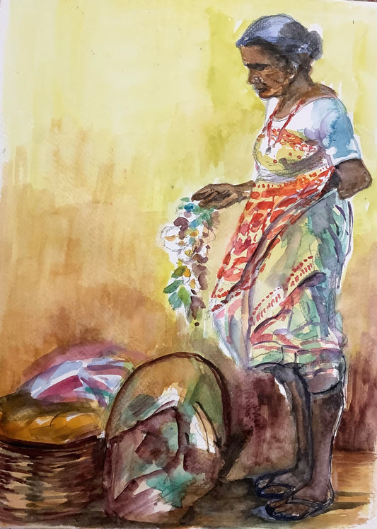 Marche à Calcutta sur papier aquarelle format 22/30