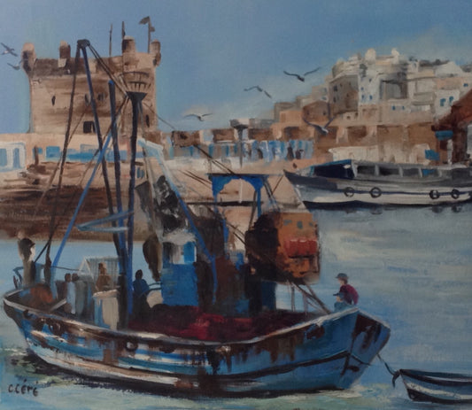 Essaouira la superbe port au Maroc huile sur toile 45/53