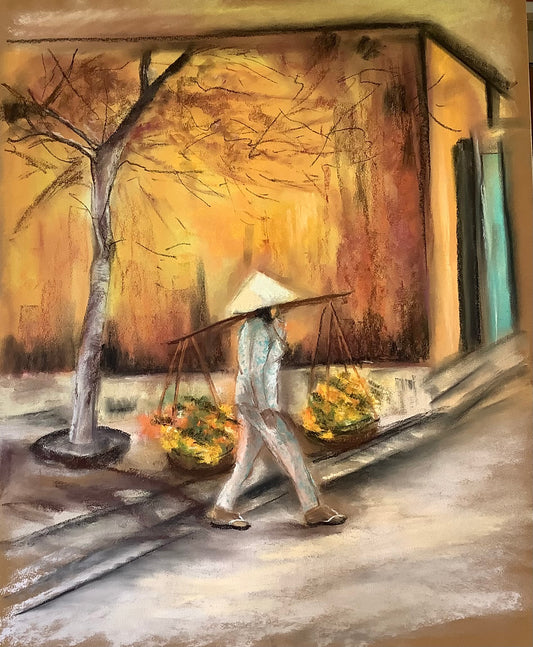 Voyage au Vietnam pastel sur papier mi-teinte canson format raisin