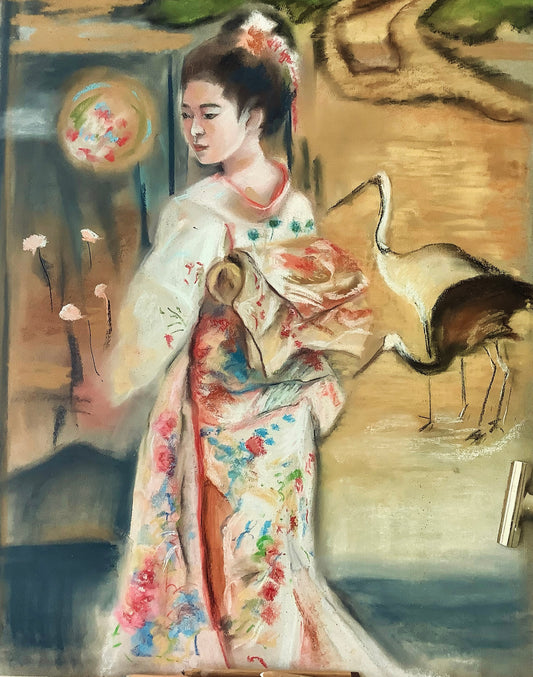 Geisha n3 pastel sur papier mi-teinte canson format raisin